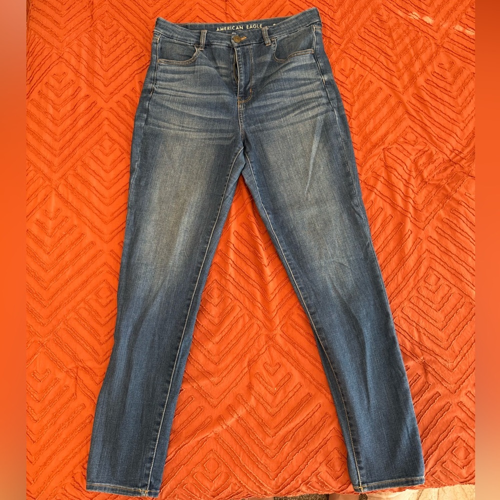 American Eagle Outfitters Blue Skinny Jeans with Distressed Details